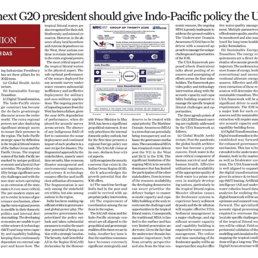 (Featured)India As Next G20 President Should Give Indo-Pacific Policy The UDA Edge.